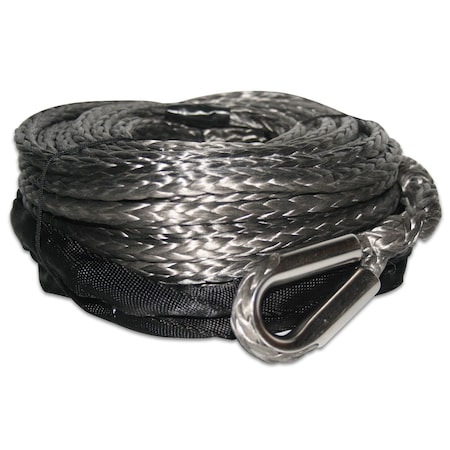 Bulldog Winch Synthetic Rope 9.5mm x 75ft grey, w/6ft Abrasion Sleeve 20124